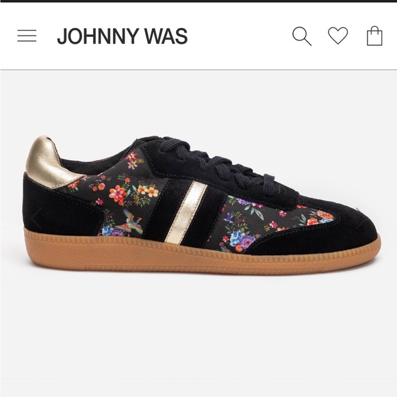 Johnny Was Dreamer Suede Floral Black Sneakers with Gold Accents- size 9- NWOB - Picture 10 of 11